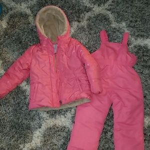 Girls matching coat and snowsuit overalls